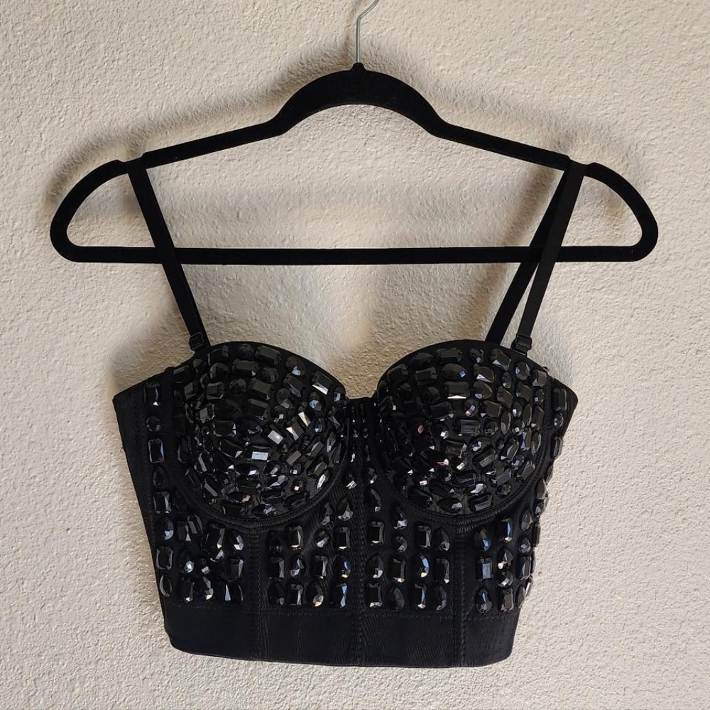 Black beaded jeweled bustier or corset topSize Medium